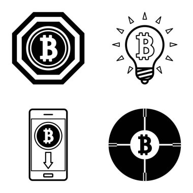 Bitcoins1-2 Düz Simge Seti Beyaz Arkaplanda İzole Edildi