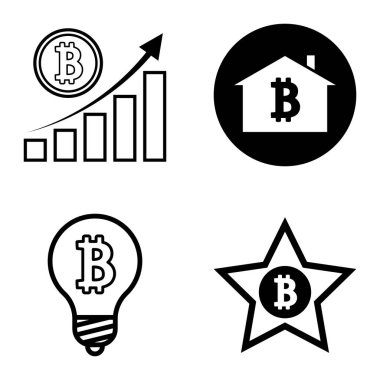 Bitcoins1-2 Düz Simge Seti Beyaz Arkaplanda İzole Edildi