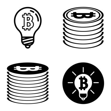 Bitcoins1-2 Düz Simge Seti Beyaz Arkaplanda İzole Edildi