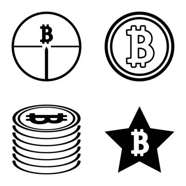 Bitcoins1-2 Düz Simge Seti Beyaz Arkaplanda İzole Edildi