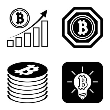 Bitcoins1-2 Düz Simge Seti Beyaz Arkaplanda İzole Edildi