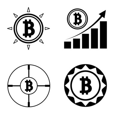 Bitcoins1-2 Düz Simge Seti Beyaz Arkaplanda İzole Edildi