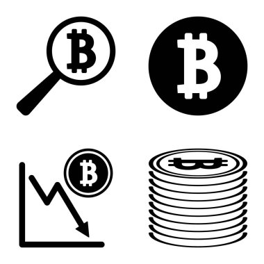 Bitcoins1-2 Düz Simge Seti Beyaz Arkaplanda İzole Edildi
