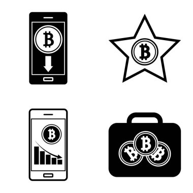 Bitcoins1-2 Düz Simge Seti Beyaz Arkaplanda İzole Edildi