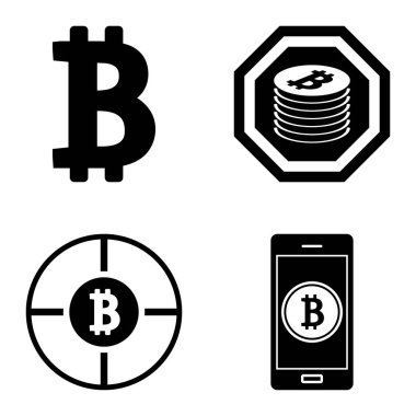 Bitcoins1-2 Düz Simge Seti Beyaz Arkaplanda İzole Edildi