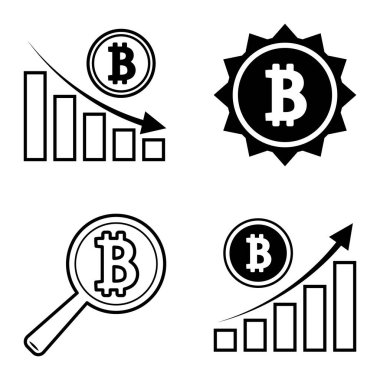 Bitcoins1-2 Düz Simge Seti Beyaz Arkaplanda İzole Edildi
