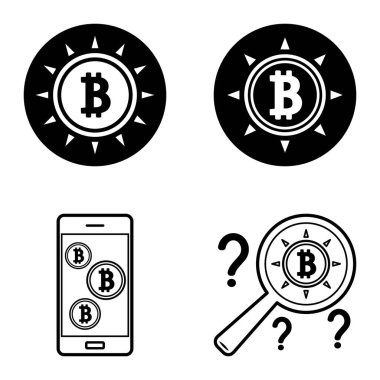 Bitcoins1-2 Düz Simge Seti Beyaz Arkaplanda İzole Edildi