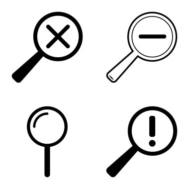 Büyüteçler Düz Simge Seti Beyaz Arkaplanda İzole Edildi