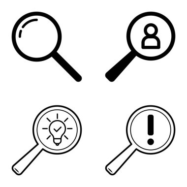 Büyüteçler Düz Simge Seti Beyaz Arkaplanda İzole Edildi