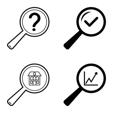 Büyüteçler Düz Simge Seti Beyaz Arkaplanda İzole Edildi