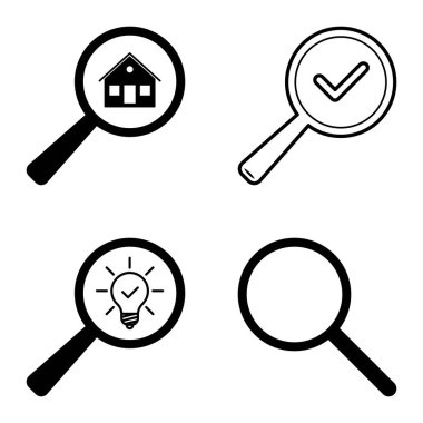 Büyüteçler Düz Simge Seti Beyaz Arkaplanda İzole Edildi