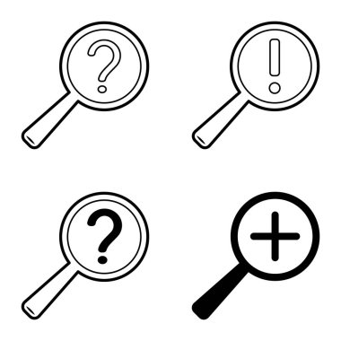 Büyüteçler Düz Simge Seti Beyaz Arkaplanda İzole Edildi