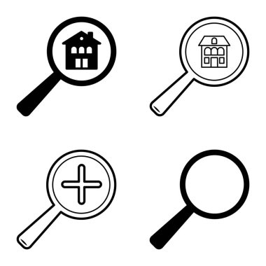 Büyüteçler Düz Simge Seti Beyaz Arkaplanda İzole Edildi