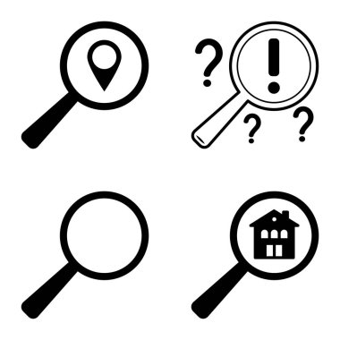 Büyüteçler Düz Simge Seti Beyaz Arkaplanda İzole Edildi