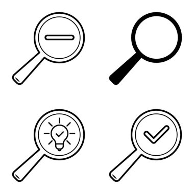 Büyüteçler Düz Simge Seti Beyaz Arkaplanda İzole Edildi