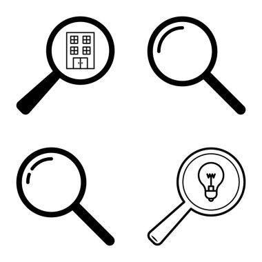 Büyüteçler Düz Simge Seti Beyaz Arkaplanda İzole Edildi