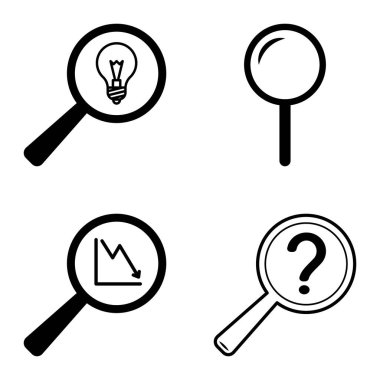 Büyüteçler Düz Simge Seti Beyaz Arkaplanda İzole Edildi