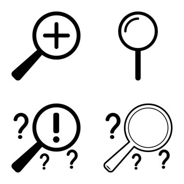 Büyüteçler Düz Simge Seti Beyaz Arkaplanda İzole Edildi