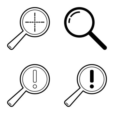 Büyüteçler Düz Simge Seti Beyaz Arkaplanda İzole Edildi