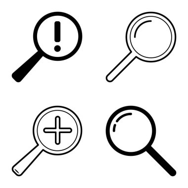 Büyüteçler Düz Simge Seti Beyaz Arkaplanda İzole Edildi