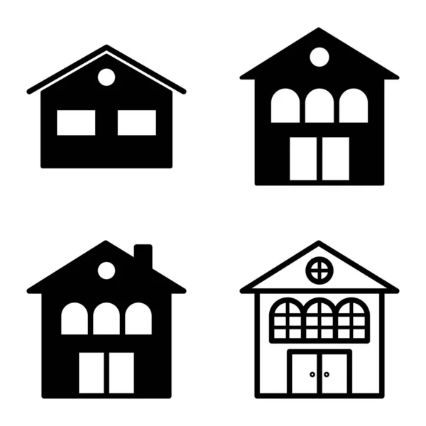 Huizen Flat Icon Set Geïsoleerd Witte Achtergrond — Stockvector