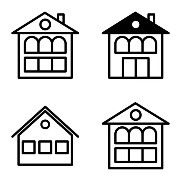 Houses Flat Icon Set Isolated White Background — Stock Vector