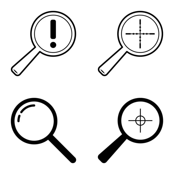 Magnifiers Flat Icon Set Isolated White Background — Stock Vector