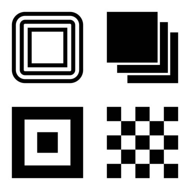 Kare Düz Simge Seti Beyaz Arkaplanda İzole Edildi