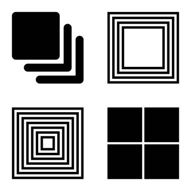 Kare Düz Simge Seti Beyaz Arkaplanda İzole Edildi