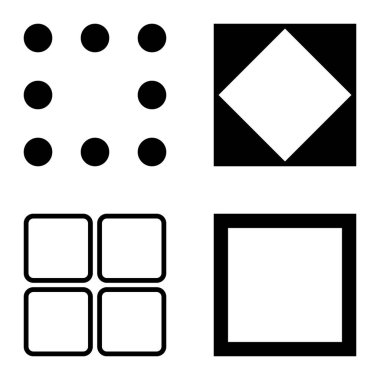 Kare Düz Simge Seti Beyaz Arkaplanda İzole Edildi