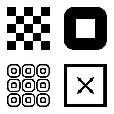 Kare Düz Simge Seti Beyaz Arkaplanda İzole Edildi