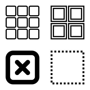 Kare Düz Simge Seti Beyaz Arkaplanda İzole Edildi