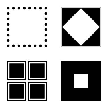 Kare Düz Simge Seti Beyaz Arkaplanda İzole Edildi