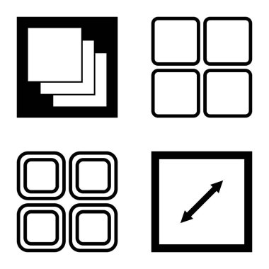 Kare Düz Simge Seti Beyaz Arkaplanda İzole Edildi