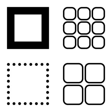 Kare Düz Simge Seti Beyaz Arkaplanda İzole Edildi