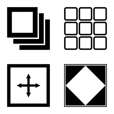 Kare Düz Simge Seti Beyaz Arkaplanda İzole Edildi