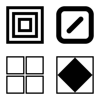 Kare Düz Simge Seti Beyaz Arkaplanda İzole Edildi