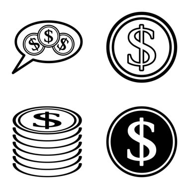 Dolar Düz Simgesi Seti Beyaz Arkaplanda İzole Edildi