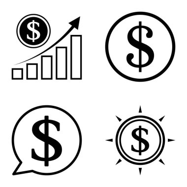 Dolar Düz Simgesi Seti Beyaz Arkaplanda İzole Edildi