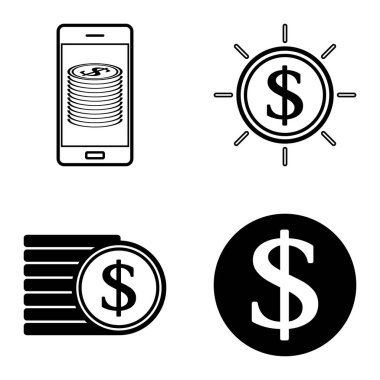 Dolar Düz Simgesi Seti Beyaz Arkaplanda İzole Edildi