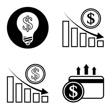 Dolar Düz Simgesi Seti Beyaz Arkaplanda İzole Edildi