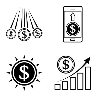 Dolar Düz Simgesi Seti Beyaz Arkaplanda İzole Edildi