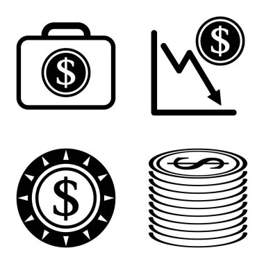 Dolar Düz Simgesi Seti Beyaz Arkaplanda İzole Edildi