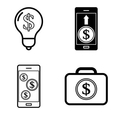 Dolar Düz Simgesi Seti Beyaz Arkaplanda İzole Edildi