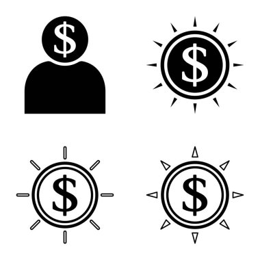 Dolar Düz Simgesi Seti Beyaz Arkaplanda İzole Edildi