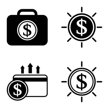 Dolar Düz Simgesi Seti Beyaz Arkaplanda İzole Edildi