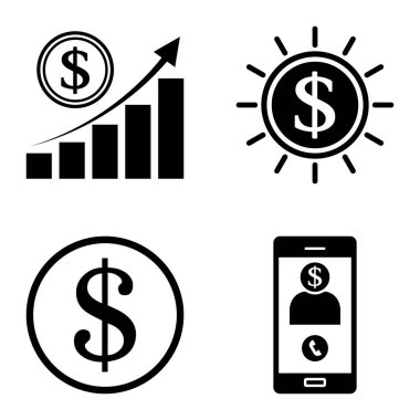 Dolar Düz Simgesi Seti Beyaz Arkaplanda İzole Edildi