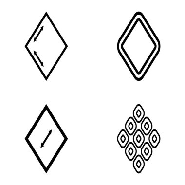 Rhombus Düz Simge Seti Beyaz Arkaplanda İzole Edildi