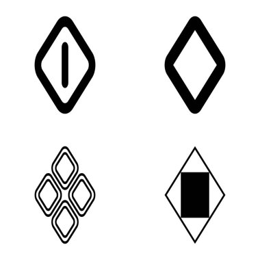 Rhombus Düz Simge Seti Beyaz Arkaplanda İzole Edildi