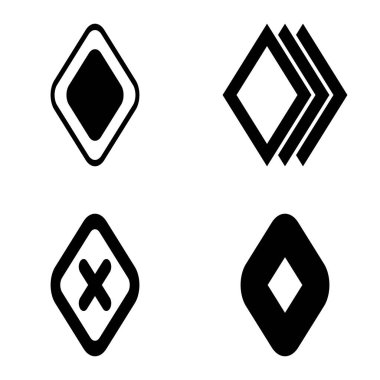 Rhombus Düz Simge Seti Beyaz Arkaplanda İzole Edildi
